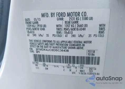 2013 Ford Edge Sel из США, поврежденный, VIN 2FMDK4JC8DBC36438